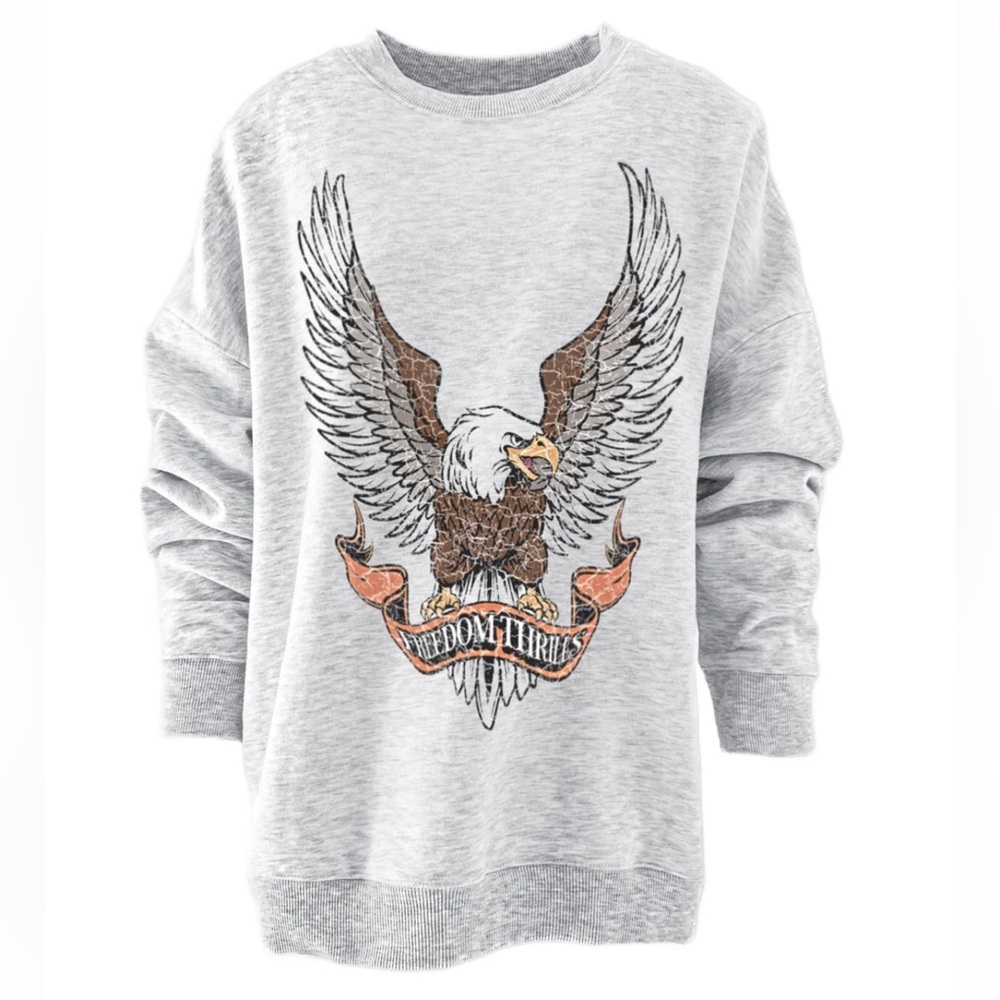 New Pebby forever Eagle Print Women's Crew Neck Sweater - Gray